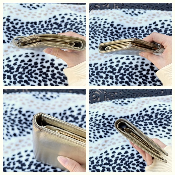 Authentic * CHANEL * CC Logo Leather Bifold Wallet in Light Gold Metallic - Picture 11 of 14